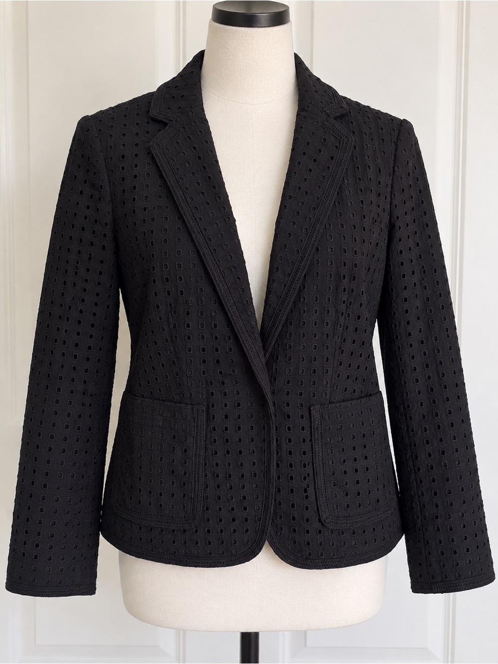 Ann Taylor Black Eyelet Textured Blazer